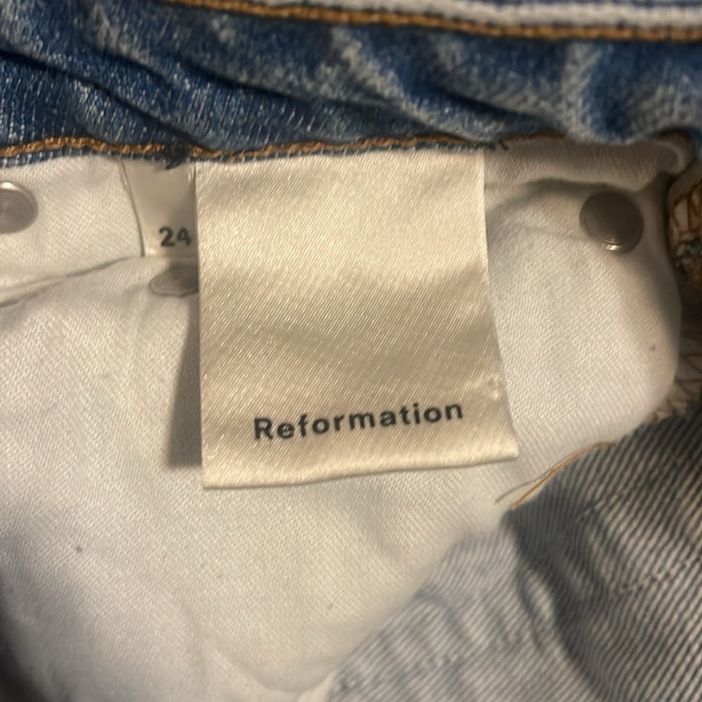 Reformation petite high cigarette casual ripped medium wash denim jeans 24 - Picture 5 of 5